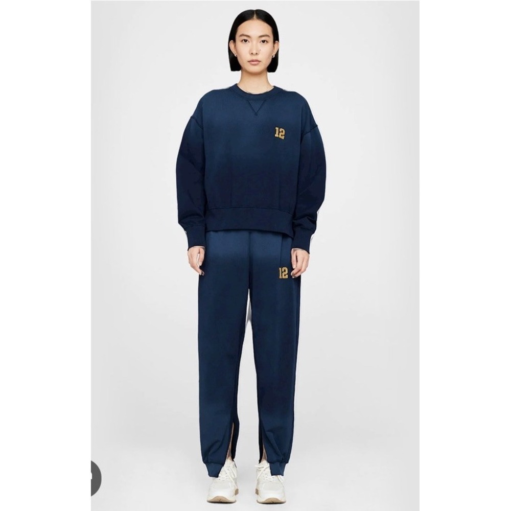 ANINE BING Tyler Navy Blue Split Hem Sweatpants Joggers M